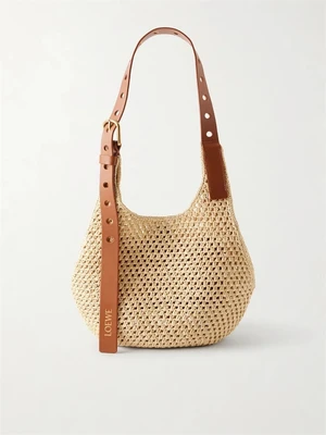 Paula's Ibiza Сумка-хобо из рафии с отделкой из перфорированной кожи LOEWE, бежевый 47375880
