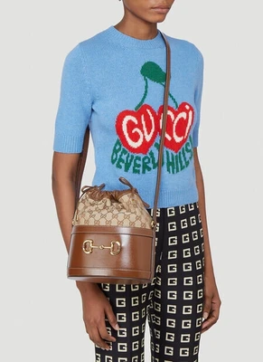 Женская сумка Gucci Horsebit 1955 Bucket, коричневая 667479