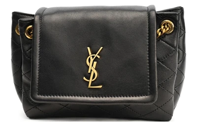 Сумка-мессенджер женская Saint Laurent Nolita стеганая с золотым логотипом, черный 4546442