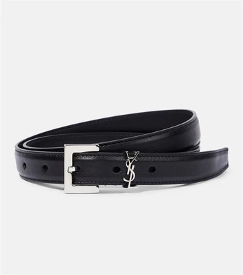 Ремень из кожи с монограммой Saint Laurent, черный 2108696