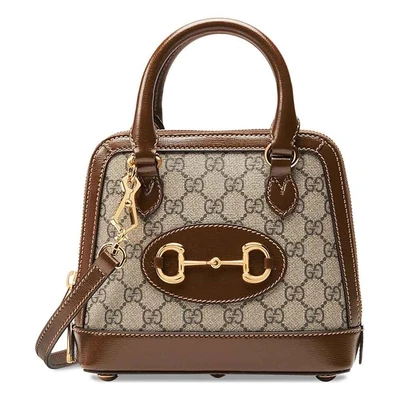 Мини-сумка Gucci Horsebit 1955 с верхней ручкой, коричневая 619886