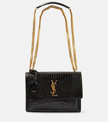 Сумка Sunset среднего размера из кожи с эффектом крокодила Saint Laurent, черный 2110079