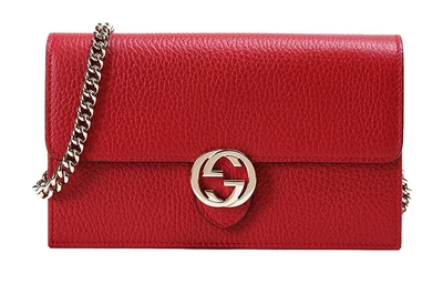 Красный кожаный кошелек на цепочке Gucci Interlocking GG 4546870