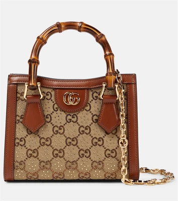 Сумка-тоут Gucci Diana Mini с тиснением GG, коричневая 2081803