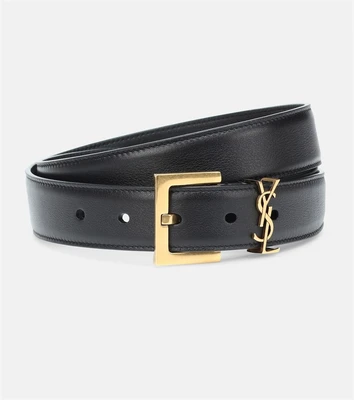 Ремень из кожи с монограммой Saint Laurent, черный 2108693