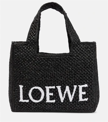 Маленькая сумка-тоут paula's ibiza из рафии с логотипом Loewe, черный 6955023