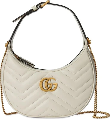 Мини-сумка Gucci GG Marmont Half-Moon Mystic White 666605