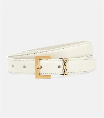 Ремень из кожи с монограммой Saint Laurent, белый 2108708