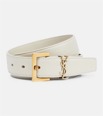 Ремень из кожи с монограммой Saint Laurent, бежевый 2108683