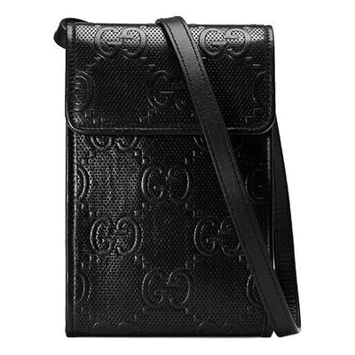 Мини-сумка Gucci с тиснением логотипа, черная 21072414