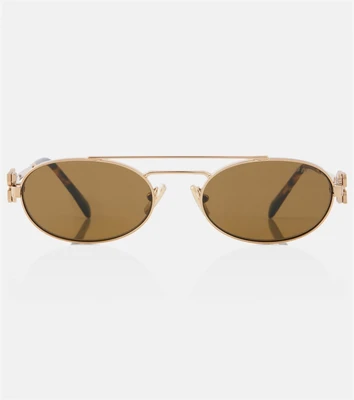 Овальные солнцезащитные очки Logo Miu Miu, Gold/Green 25623543