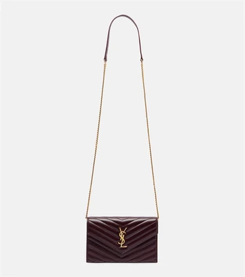 Кошелек на цепочке Cassandre Envelope из кожи Saint Laurent, Rouge Cabernet 25621613