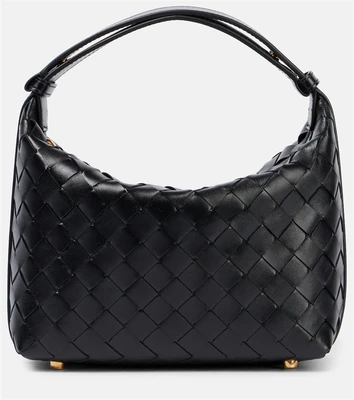Уменьшенная кожаная сумка через плечо Wallace Mini Intrecciato Bottega Veneta, Black-Gold 25638590