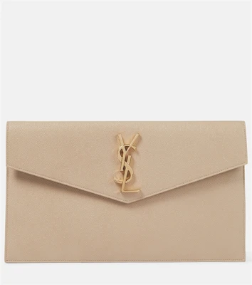 Кожаный клатч Uptown Saint Laurent, бежевый 2110333