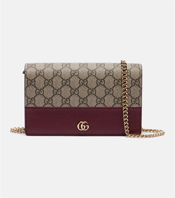 Кошелек на цепочке GG Marmont Petite из кожи Gucci, Rosso Ancor/B.Ebony 25636242