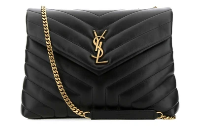 Сумка Loulou Matelassé из кожи с золотистой фурнитурой, средний размер, черный цвет SAINT LAURENT 26472171