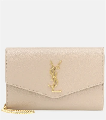 Маленький кожаный клатч Uptown Saint Laurent, бежевый 2110378