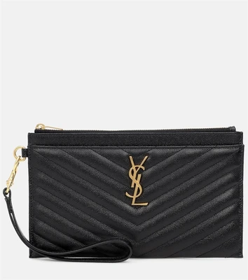 Большой кожаный клатч с монограммой Saint Laurent, черный 2108674