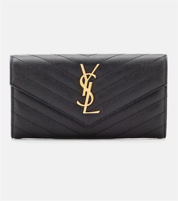 Большой кожаный кошелек с монограммой Saint Laurent, черный 2108681