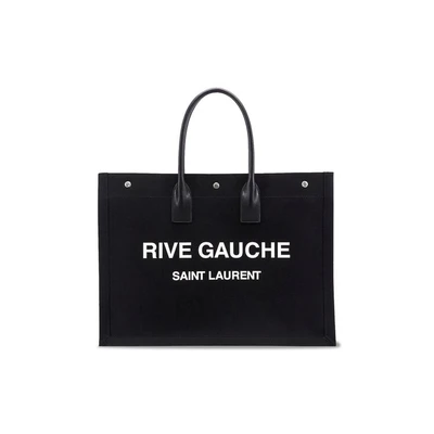 Сумка-тоут Saint Laurent Rive Gauche Lino Legend Large Tote Bag, черный/белый 15110447