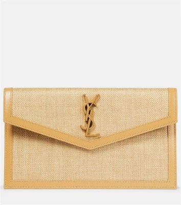Клатч Uptown из рафии с кожаной отделкой Saint Laurent, нейтральный 2110372