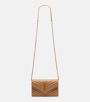 Кошелек на цепочке Cassandre Envelope из стеганой кожи Saint Laurent, Natural Tan 25621607