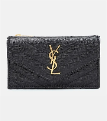 Маленький кожаный кошелек-конверт Saint Laurent, черный 2106994