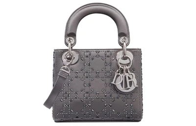 Сумка Lady Dior из сатина, миниатюрная женская серая 26469960