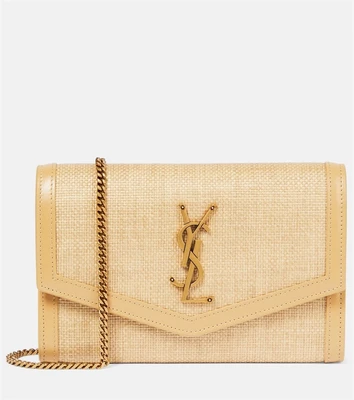 Кошелек Uptown из рафии на цепочке Saint Laurent, нейтральный 2110375
