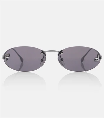 Первые овальные солнцезащитные очки Crystal Fendi, Shiny Ruthenium/Solid Smoke 25623711