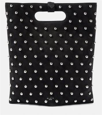 Сложенная сумка-тоут из замши с украшением Alaïa, черный 6950272