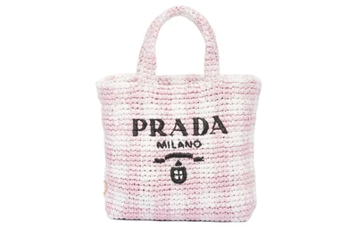 Маленькая женская сумка из соломы, лозы и рафии снежно-розового цвета PRADA 26491700