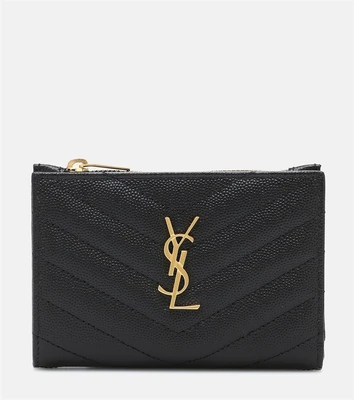 Кожаный кошелек на молнии с монограммой Saint Laurent, черный 2108796