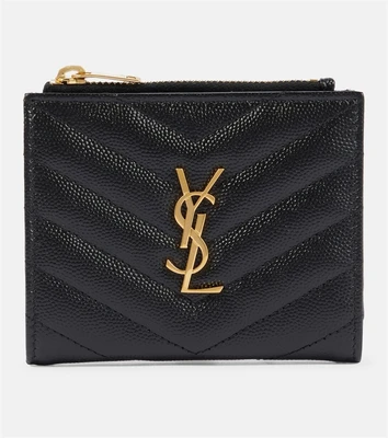 Кожаный кошелек на молнии с монограммой Saint Laurent, черный 2108798
