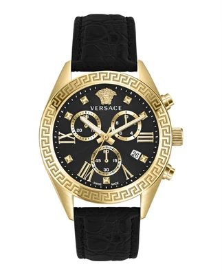 Часы Greca Chrono из кожи Versace, цвет black/ip yellow gold/black 23580846