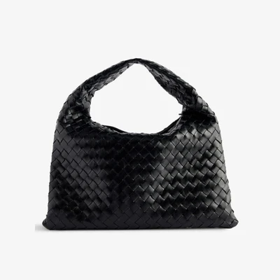Сумка-Хобо из кожи Intrecciato-Weave среднего размера Bottega Veneta, черный 17513118