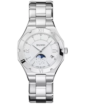 Женские часы Swiss Be Balmain Moonphase Diamond (1/20 ct. t.w.) на стальном браслете, 33 мм 25272363