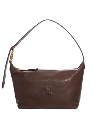 Кожаная сумка через плечо с тисненым логотипом MIU MIU, коричневый 26626931