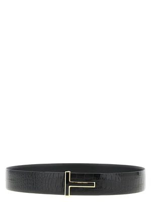 Двусторонний ремень из крокодиловой кожи TOM FORD, черный 47355587