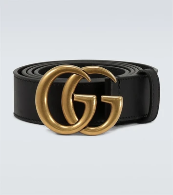 Кожаный ремень с пряжкой в виде двойной буквы G Gucci, черный 2100835