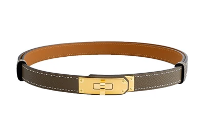 Кожаный ремень унисекс Hermes Kelly, цвет elephant gray/golden brown 4510953