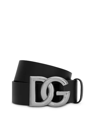 Мужской кожаный ремень с пряжкой и логотипом DG Dolce & Gabbana, черный 22655665