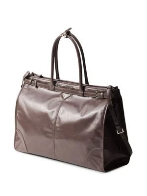 Prada кожаная сумка-тоут с треугольным логотипом, коричневый 15678812
