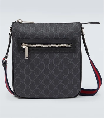 GG холщовая сумка через плечо с кожаными деталями Gucci, Black/Black/Brb 25642176