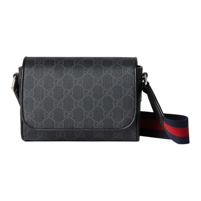 Сумка через плечо миниатюрная мужская черная GUCCI из кожи и холста 26467357