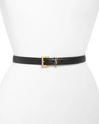 Тонкий ремень Cassandre с квадратной пряжкой из зерненой кожи Saint Laurent, цвет Black 6778318