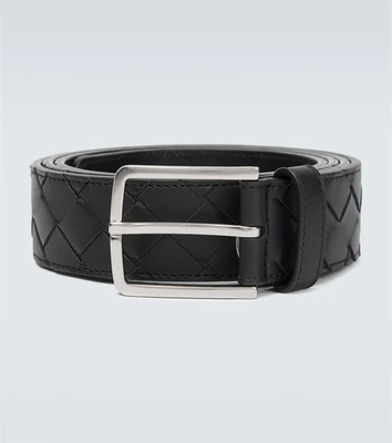 Ремень из кожи интекчато Bottega Veneta, черный 2093776