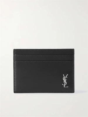 Кожаный картхолдер с аппликацией логотипа SAINT LAURENT, черный 2091457