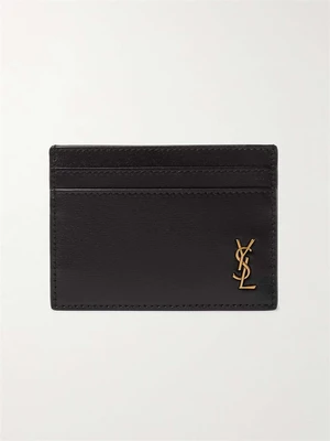 Кожаный картхолдер с аппликацией логотипа SAINT LAURENT, черный 2092892