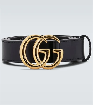 Кожаный ремень с логотипом GG Marmont Gucci, черный 2100180